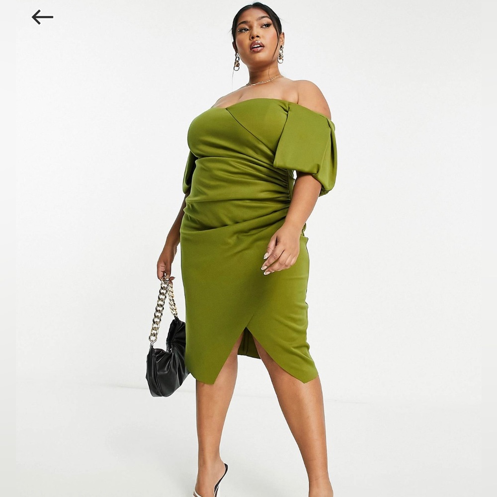 ASOS DESIGN Curve sweetheart off the shoulder midi dress in olive